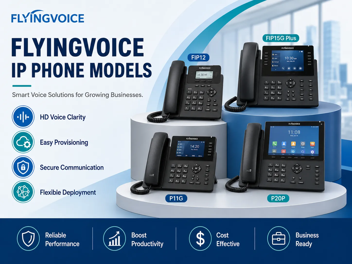Flyingvoice IP phone models for SIP and VoIP office communication